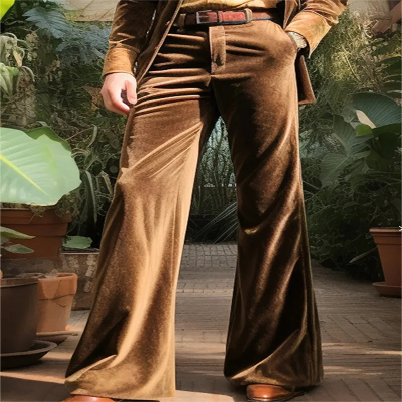 

Spring Autumn Fashion Velvet Flared Pants Men High Street Trendy Suit Trousers Vintage Comfortable Vacation Casual Trousers