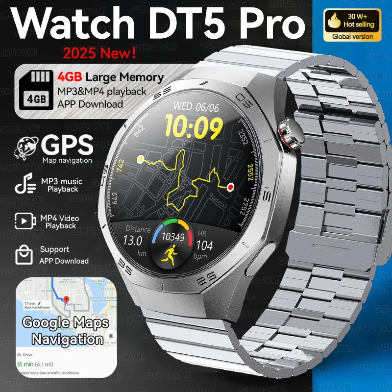 

Новинка 2025 года для Huawei Watch DT5 Pro, 4 ГБ памяти, умные часы, GPS-навигация, MP4, MP3, воспроизведение, 3D-меню, приложение, загрузка 1,56 дюйма, умные часы