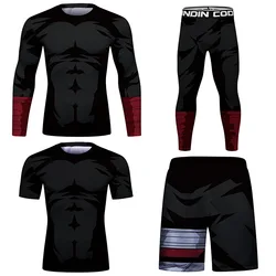 Men MMA Bjj Jiu Jitsu Rashguard KickBoxing Muay Thai T-shirts+Pants Shorts 4 Pcs/Set Compression Wear Polyester Boxing Fightwear