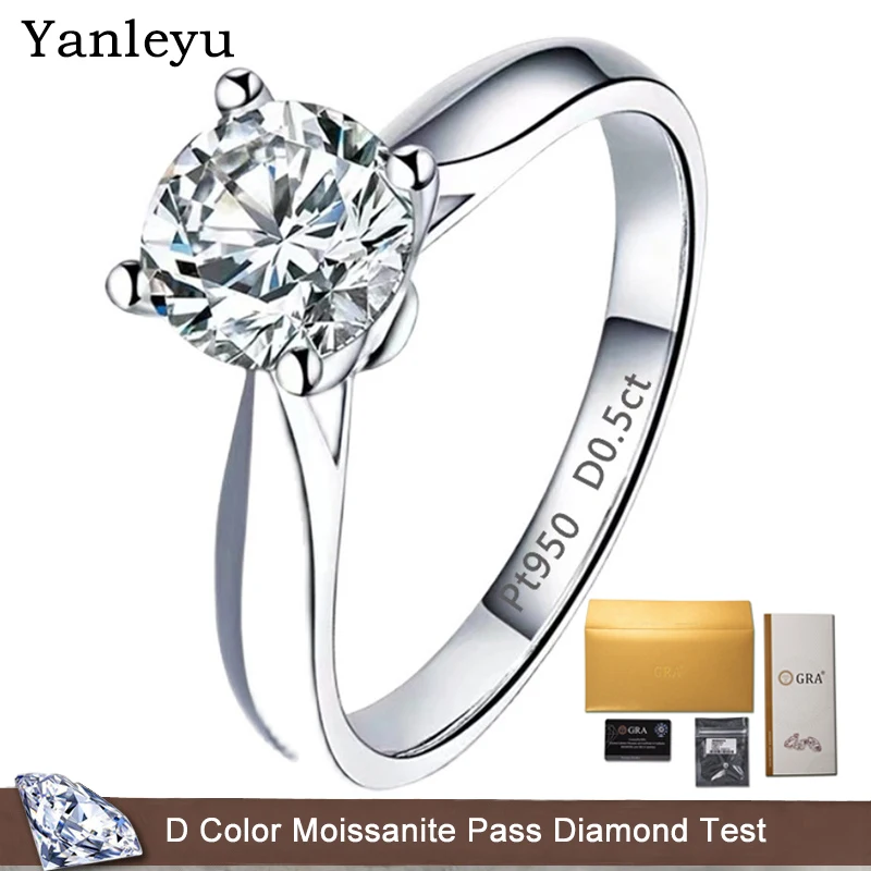 

Yanleyu Genuine Moissanite Diamond Ring Four Claw D Color 1 Carat PT950 Platinum Wedding Proposal Ring for Women Fine Jewelry