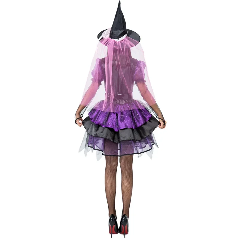 Gorgeous Amethyst Pentagram Neckline Witch Costume Purple Sequin Dress Halloween Classic Witches Costumes Cosplay