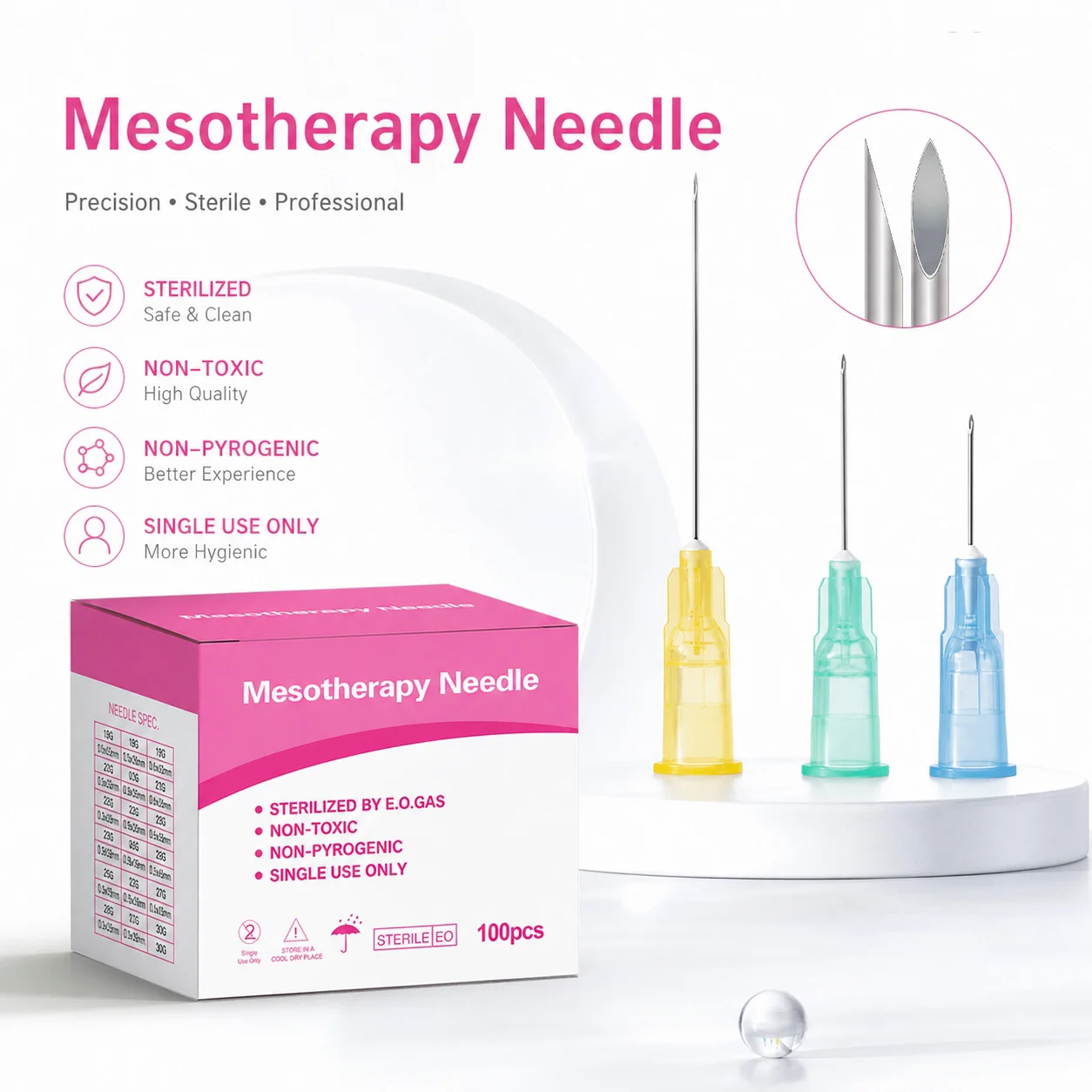 High Quality 18G 30mm Mesotherapy Needles Smooth Insertion Less Pain Disposable Sterile Needles For Mesotherapy Skin Care