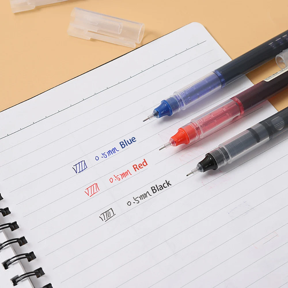 10pcs Student Neutral Straight Liquid Type Ballpoint Gel Pen 0.5mm Black Blue Red Writing Tools School Office Stationery