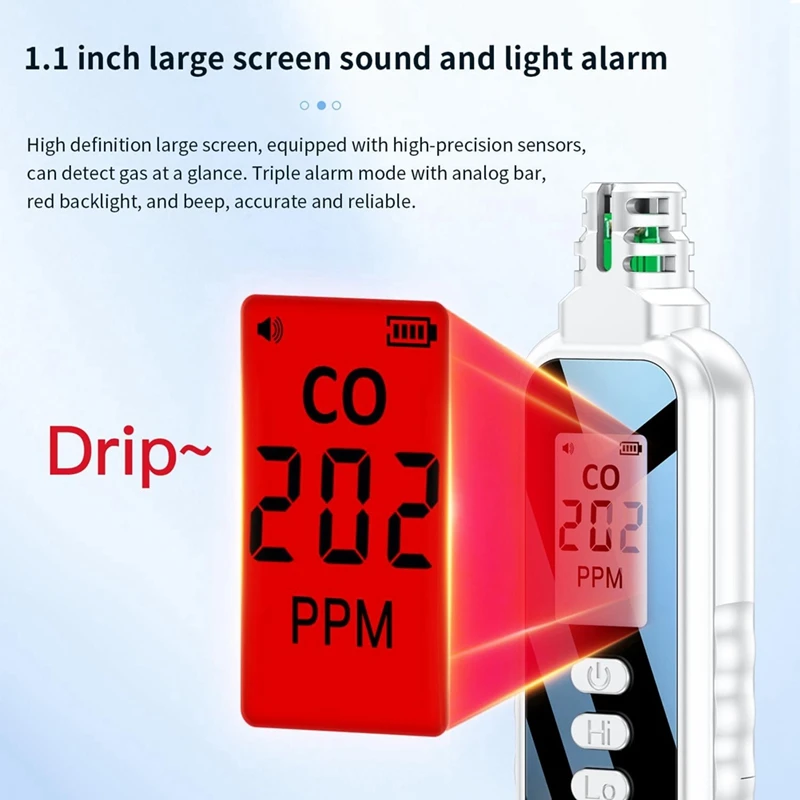 Portable Carbon Monoxide Detectors For Travel, LCD Display Handheld CO  With 2 AAA Batteries Powered