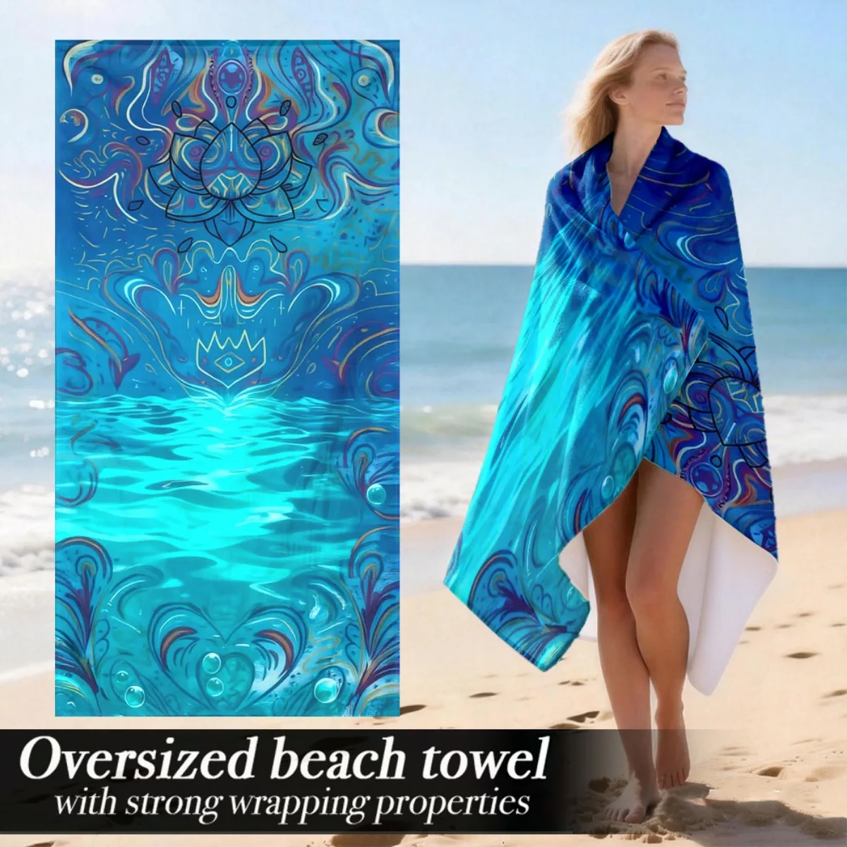 Oversized Boho Lotus Beach Towel Patterned Sunscreen And Windproof Suitable For Swimming Pool Camping Travel Blanket