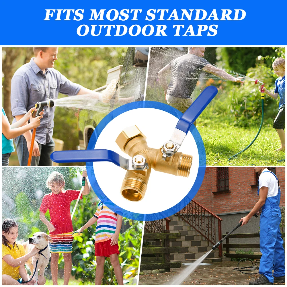 

3/4 Inch Thread Hose Splitter Full Flow Garden Hose Splitter Brass Garden Hose Adapter with Long Handle for Garden Lawn