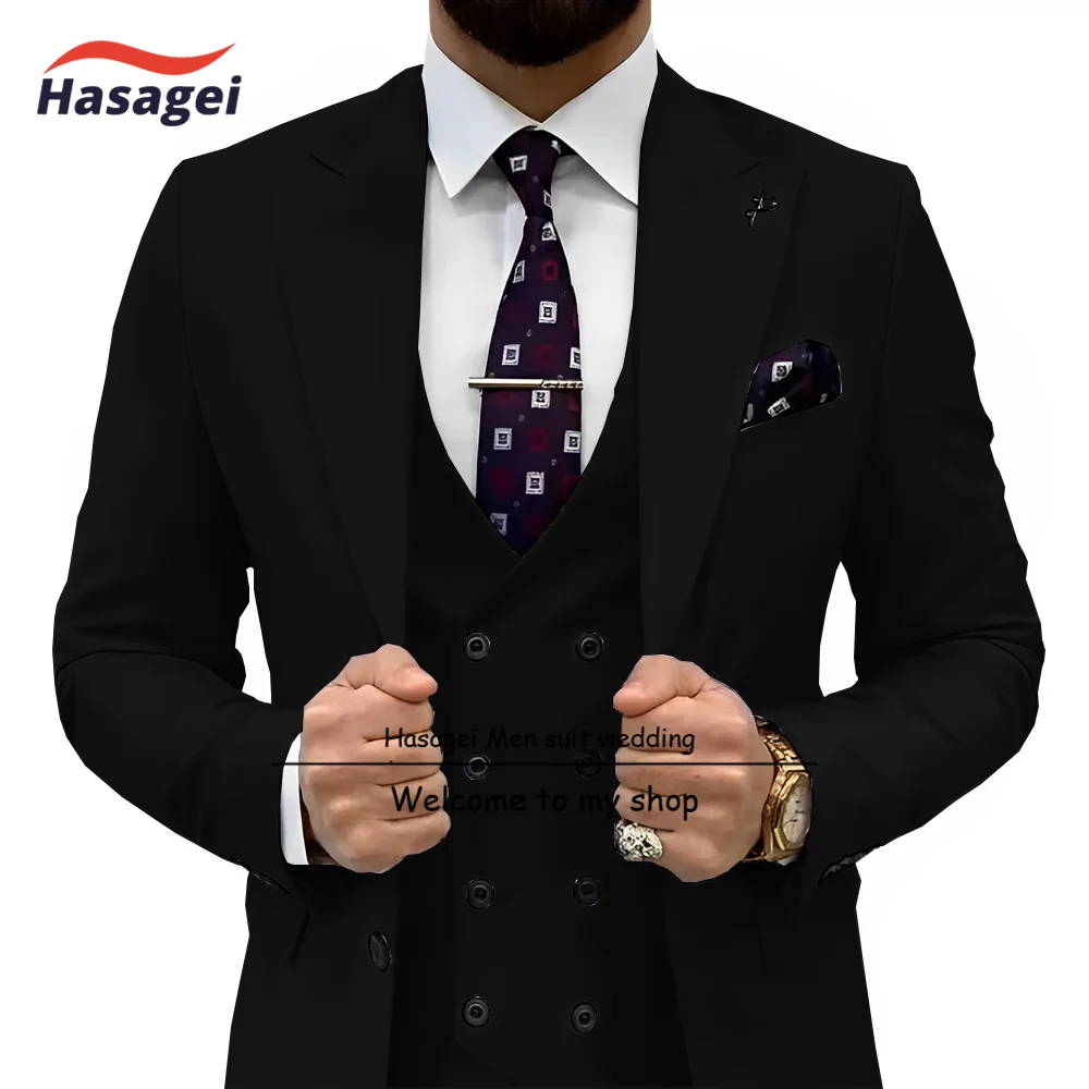 Rose Red Classic Men's Suit Wedding Tuxedo Men Suit 3 piece Jacket Pants Vest Double Breasted Vest Custom size blazer