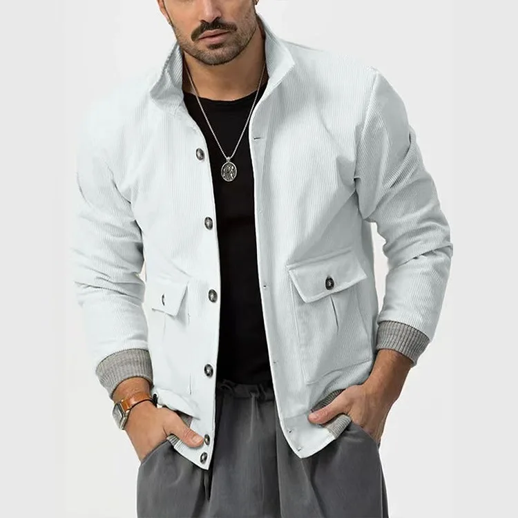 

2025 Autumn and Winter Men's Long Sleeved Fashionable Casual Stand Collar Corduroy Jacket Men's Clothing