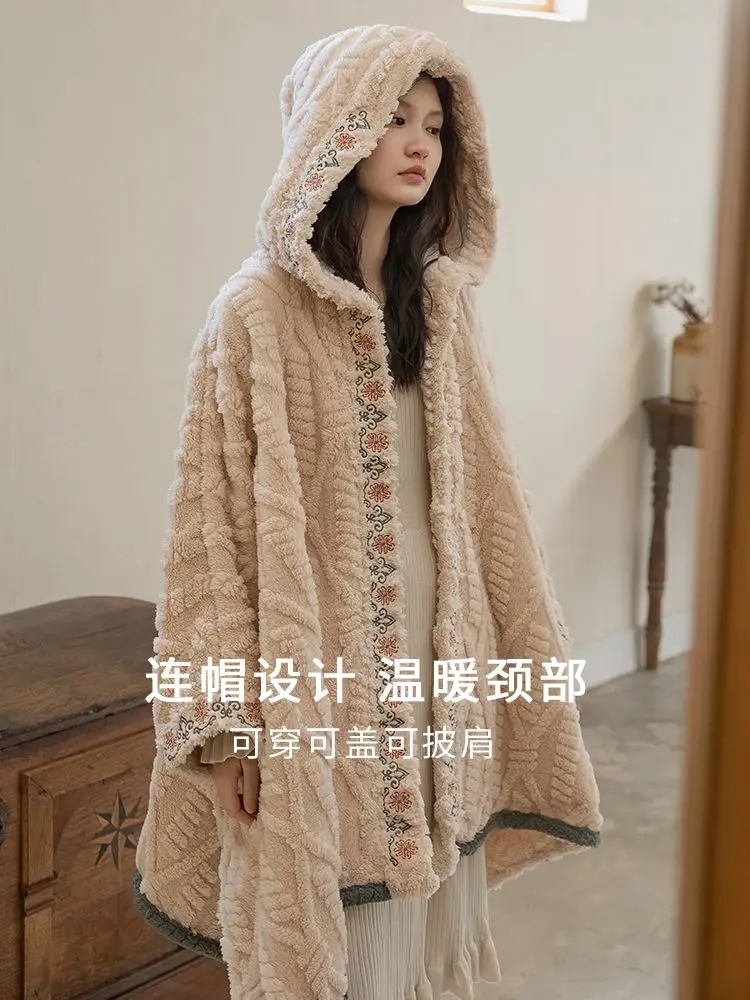 Korean style Cloak Robes Women Warm Autumn Winter Sleepwear Thick Cute Hooded Sweet Warm Cozy Night Home Clothing Homewear