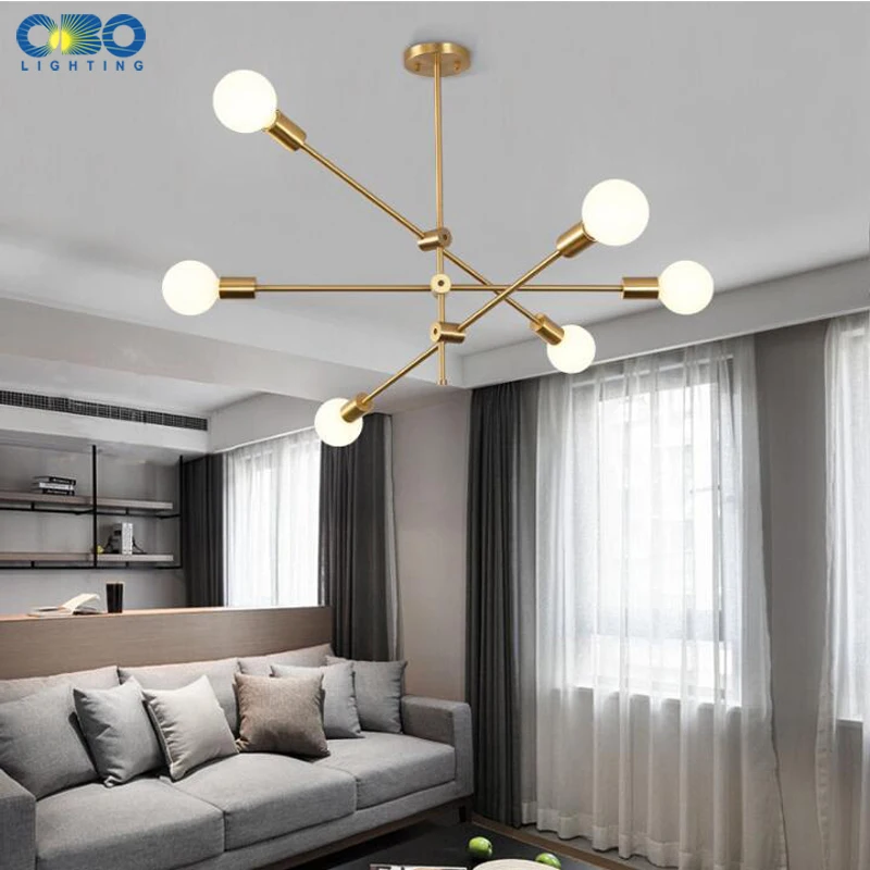 Nordic Pendant Lamp Iron Gold E27 LED Modern Indoor Lighting Luxurious 4/6/8 Heads for Living Room Decor Loft Pendant Lights