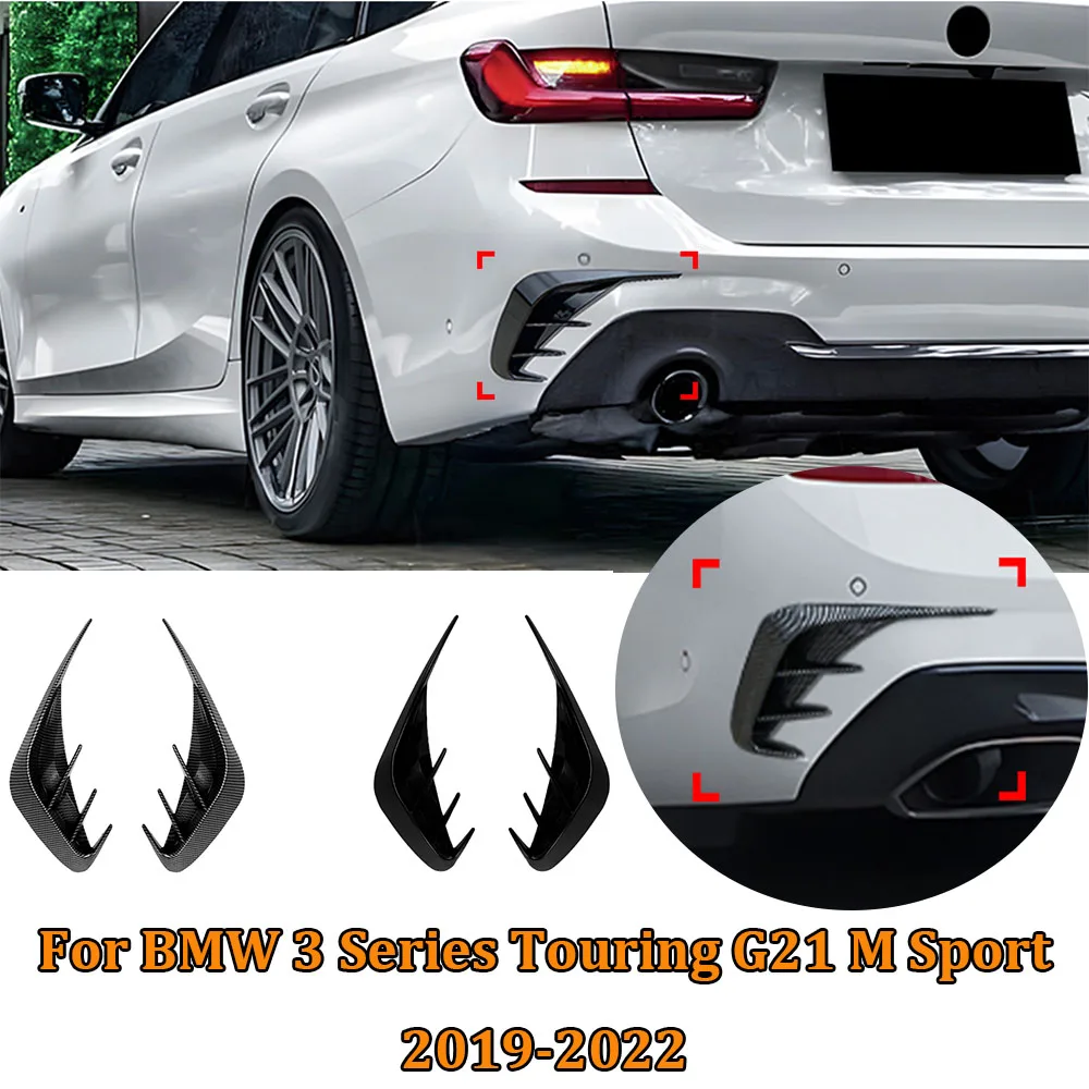 1Pair Rear Bumper Spoiler Outlet Tail Wind Knife Gloss Black Plastic Sticker Cover For BMW 3 Series Touring G21 M Sport 2019-22