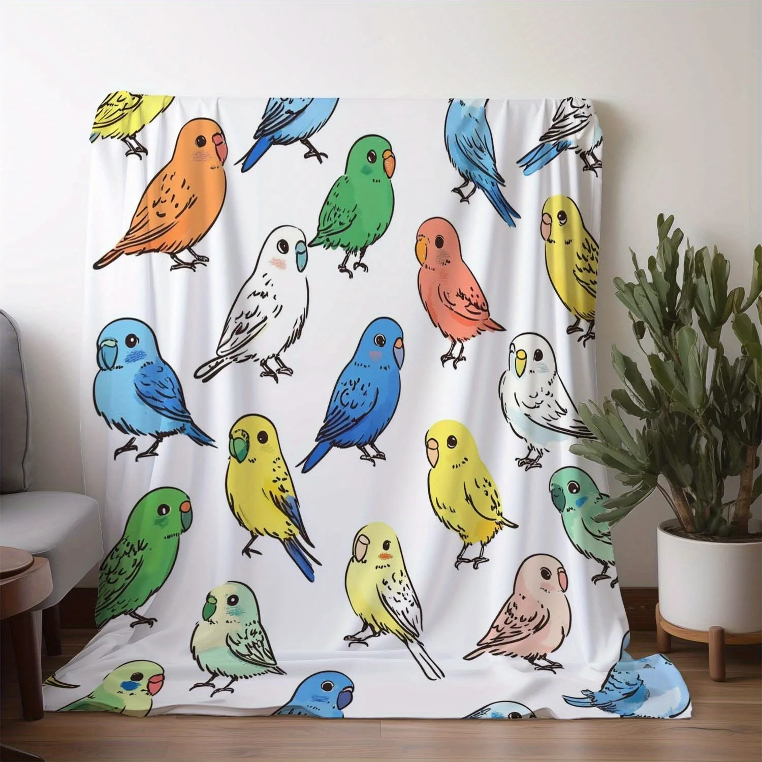 

1pc Vintage Style Cartoon Bird Print Flannel Blanket, Soft And Comfortable All-Season Blanket, Suitable for Sofa, Bed, Office,