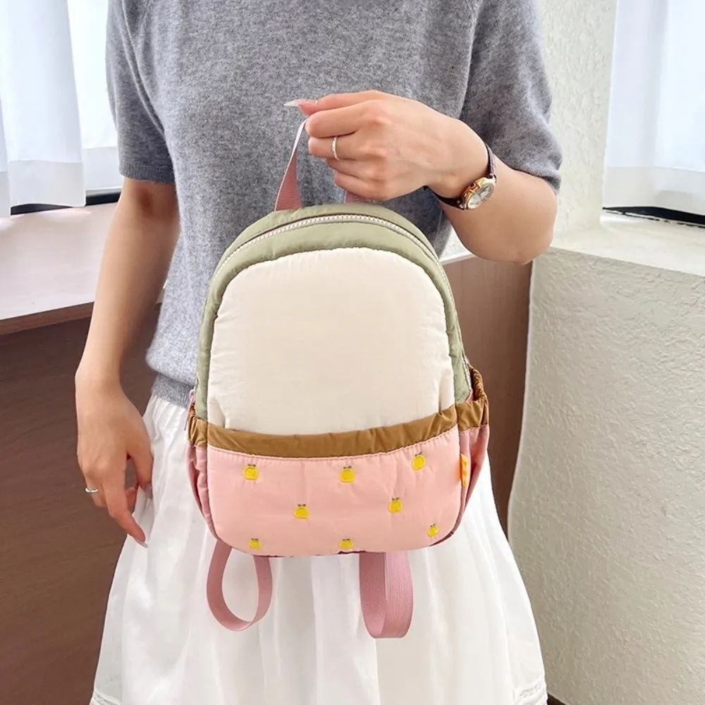 Portable Nylon Children Backpack Embroidery Cloth Cartoon Daypack Double Shoulders Fruit Students School Bag Kindergarten