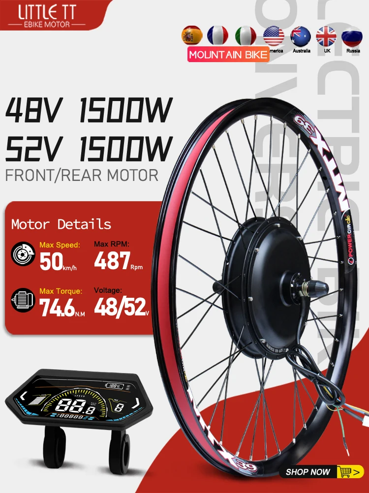 AliExpress LITTLE TT 48V 52V 1500W Electric Bike Conversion Kit 20/26/27.5/29in Brushless Front/Rear Hub Motor Wheel For Ebike Conversion Kit MTX Rim