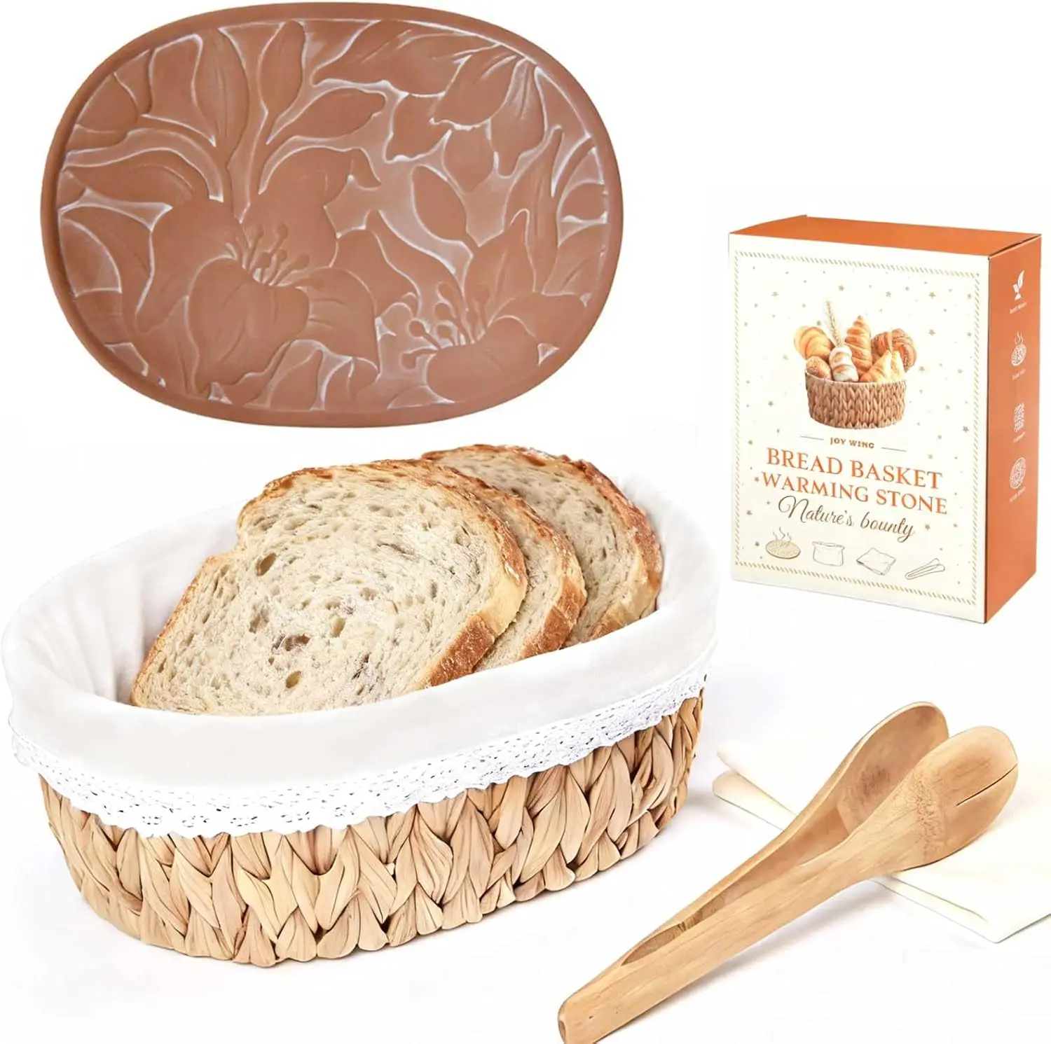 

Large Bread Warmer Basket with Stone - Perfect for Serving, Housewarming Gifts, and Kitchen Essentials