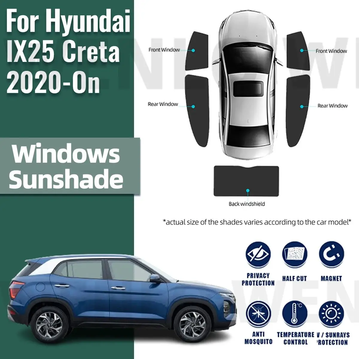 

For Hyundai Creta IX25 SU2 2020 2021 2022 2023 Car Sunshade Magnetic Front Rear Windshield Curtain Side Window Sun Shade Visor