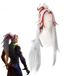 LOL Heartsteel Yone Cosplay Wigs 90cm Long Grey Mixed Red Synthetic Hair