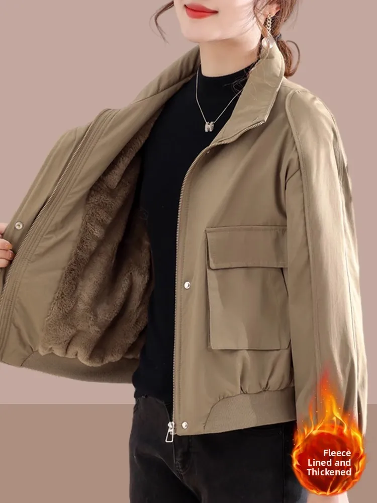 

Fall Winter New Sle Women's ort Fce Lined Thiened Jaet ular Small Size Coat Top Ladies Faion Polyester Fiber