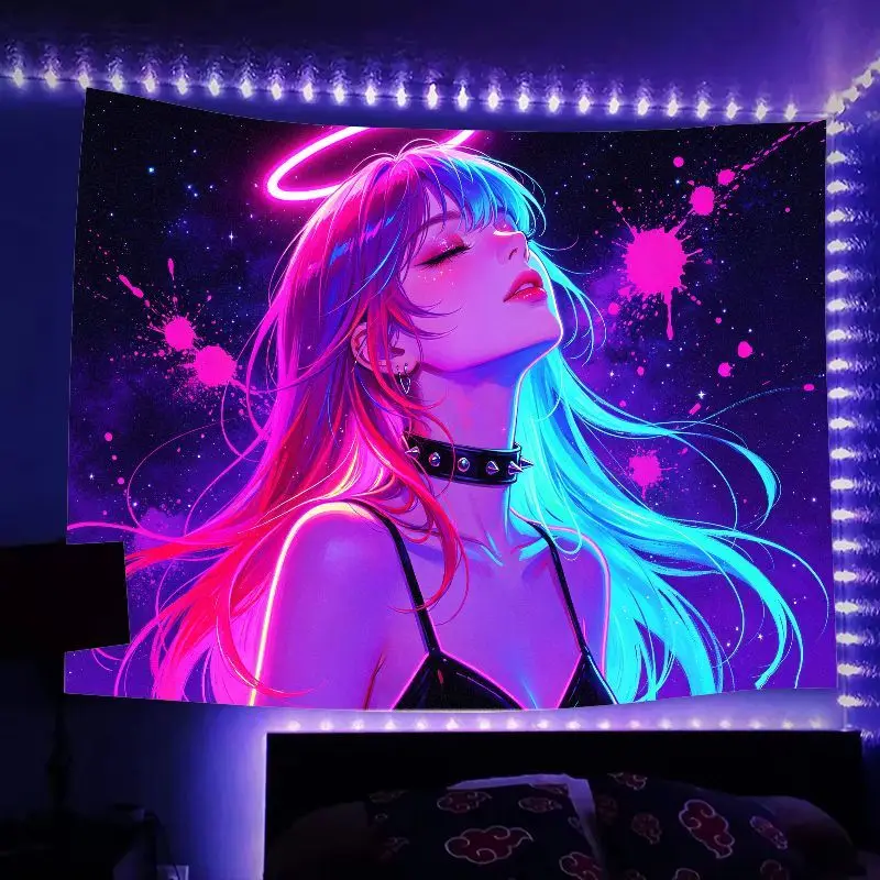VIKAMA Y2K Neon Wall Hanging, Cyberpunk Halo Girl Wall Decoration, Backdrop for Girls’ Bedrooms and Dorm Parties