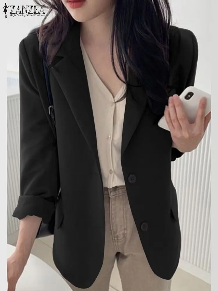 Frauen Mode koreanische Langarm Revers Hals Outwear 2024 Zanzea Herbst Blazer elegante solide Arbeit Anzüge Jacken lässig dünne Mäntel