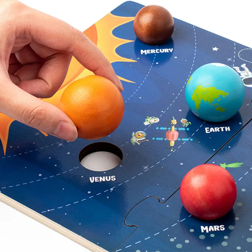 

1Set Wooden Planets Cognition Puzzle Educational Space Plaything Early Learning Solar System Matching Creative Preschool