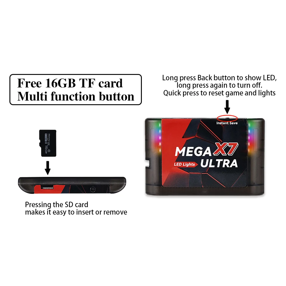 Instant Save Mega X7 Ultra   Game Cartridge USA/ Japan /European for SEGA GENESIS Mega Drive MegaDrive Game Console With Manual