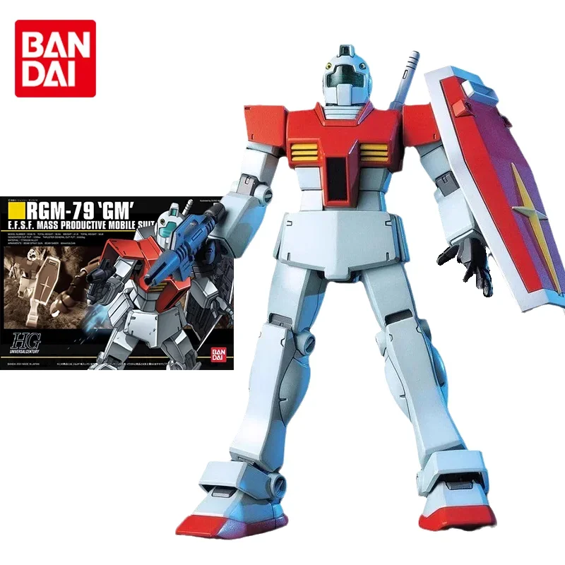 Bandai Original Gundam Model Kit Anime Figure HGUC 1/144 RGM-79GM Action Figures Toys Collectible Ornaments Gifts for Children