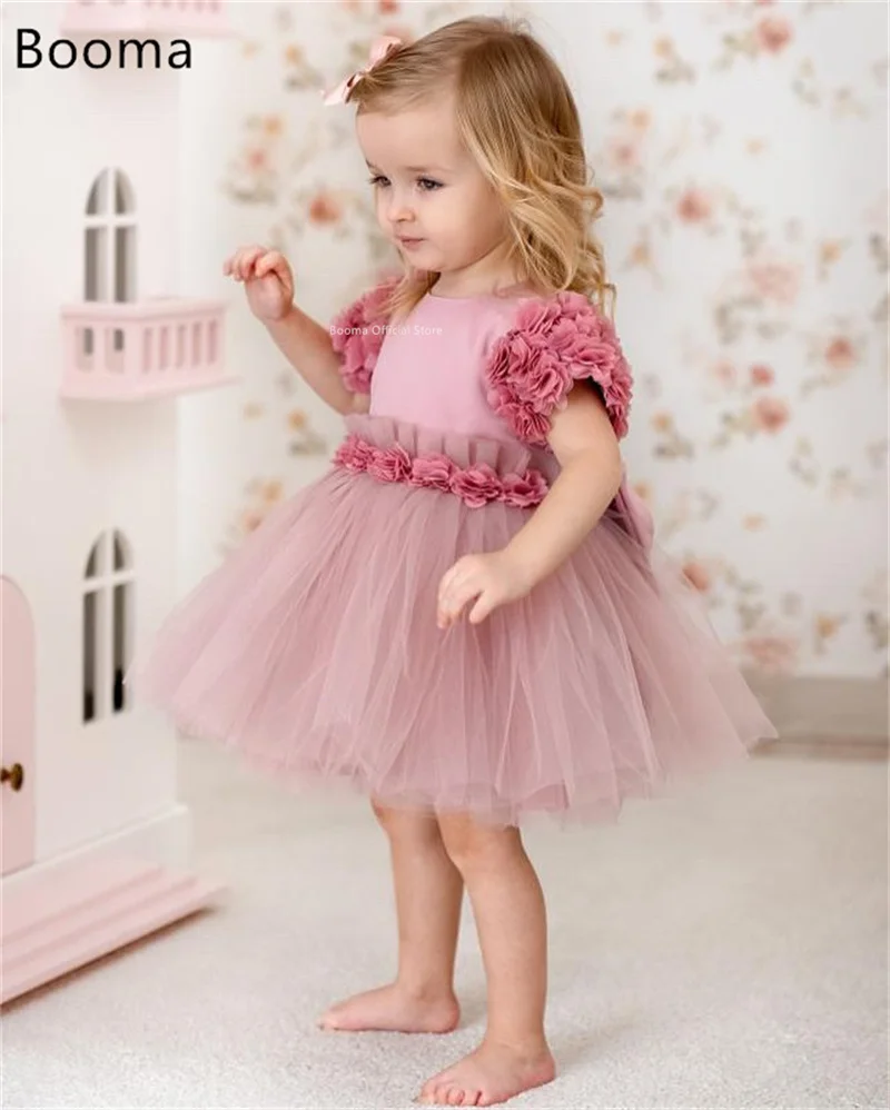 Booma Flowers A-Line Girl Dresses Wedding Party Dress for Kids 3D Flowers Girls Prom Gowns Customized 2025