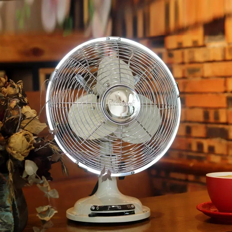 220V Vintage Copper Desk Fan with Oscillating Head and Three Fan Speeds for Home or Office LYH