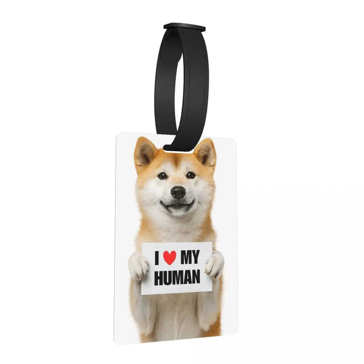 

Cute Shiba Inu Dog With Signboard I Love My Human Luggage Tags Suitcase Travel Baggage Boarding Tag Label Holder ID Name Address