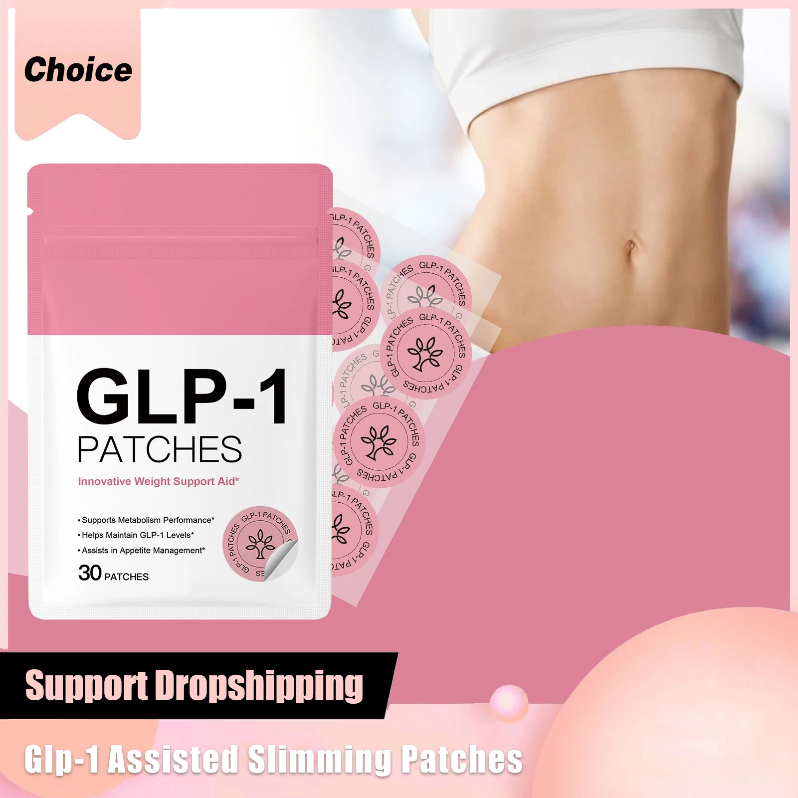 Glp-1 Assisted Slimming Patch Promote Fat Burn Enhance Metabolism Increase Gastrointestinal Peristalsis Tightening Navel Patches