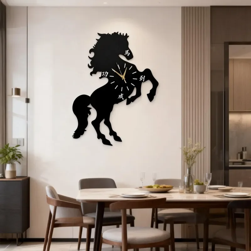 Modern Black Horse Metal Wall Clock Silent Non Ticking Animal Shape Wall Sticker Simple Fashion Home Decor for Living Room