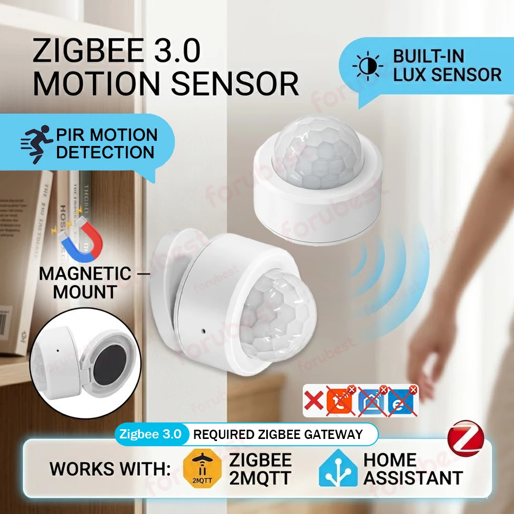 Zigbee 3.0 Smart PIR Motion Sensor Human Body Movement Infrared Detector Security Alarm Support Home Assistant Zigbee2MQTT Z2M