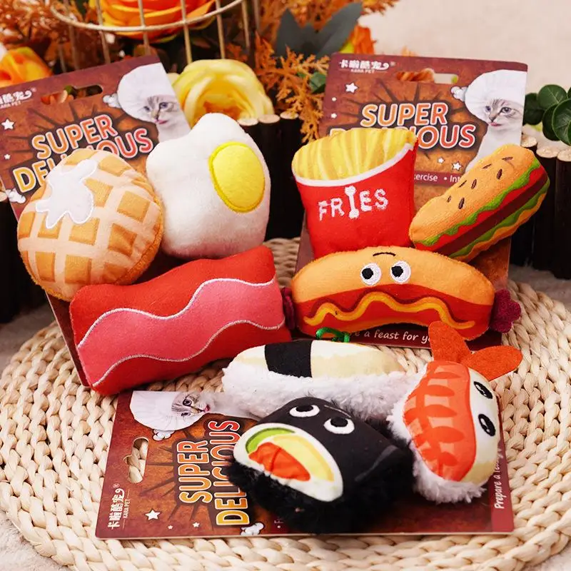 Cat Chew Toys Catnip Hamburger Sushi Poached Egg Plush Doll Toy Pet Kitten Small Dog Interactive Anti-demolition Stuffed Dolls
