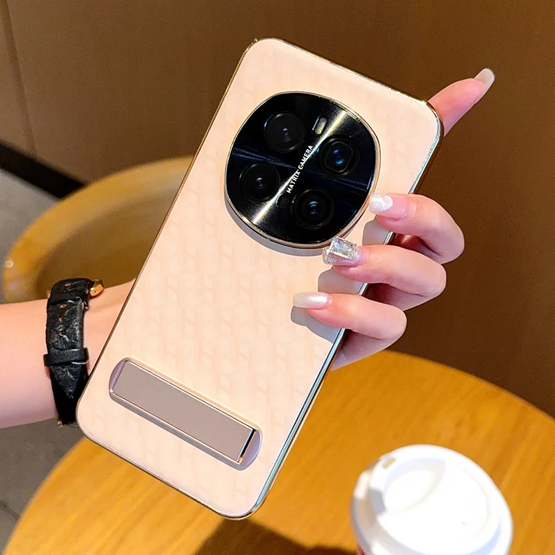 

Noble Sunrise Gold Leather Texture Case for Honor Magic 7/Pro - Luxury Shockproof Anti-Scratch Cover with Metal Kickstand