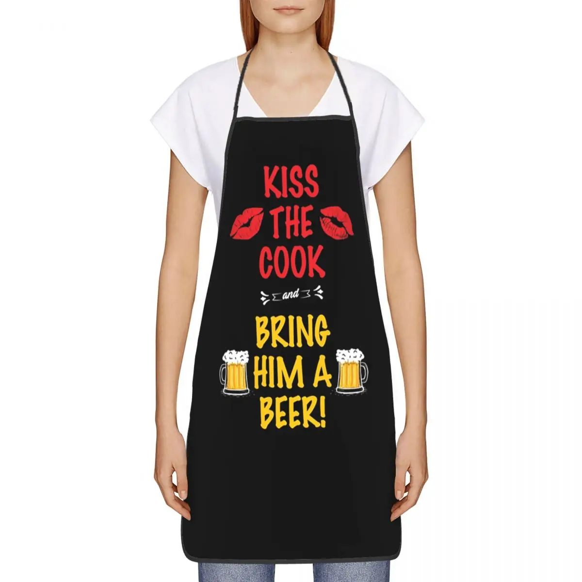 Funny Kiss The Cook And Bring Him A Beer Bib Aprons Women Men Unisex Kitchen Chef Tablier Cuisine for Cooking Baking Gardening