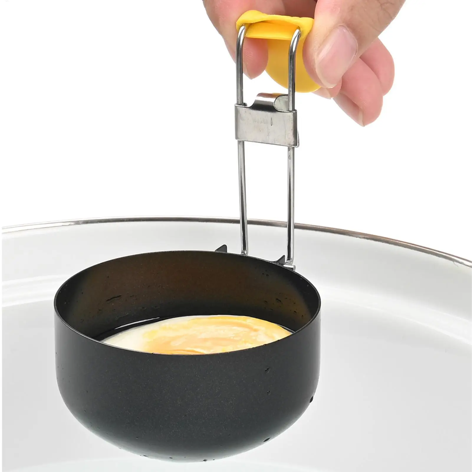 Collapsible Hanging Ear Type Non Stick Anti-Scalding Round Household Runny Water Poached Mould Steamer Egg Boiling Spoon Home