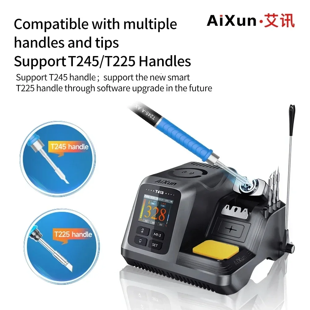 AIXUN T413 200W Stazione di saldatura intelligente con controllo vocale compatibile T210/T245/T225 Maniglia punte di ferro Micro saldatura PCB