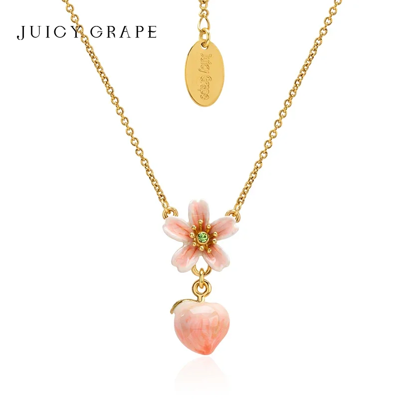 JUICY  French Elegant Water Peach Necklace  Enamel Handcrafted 18k Gold Plated Fashion Luxury Jewelry Birthday ChristmasGift