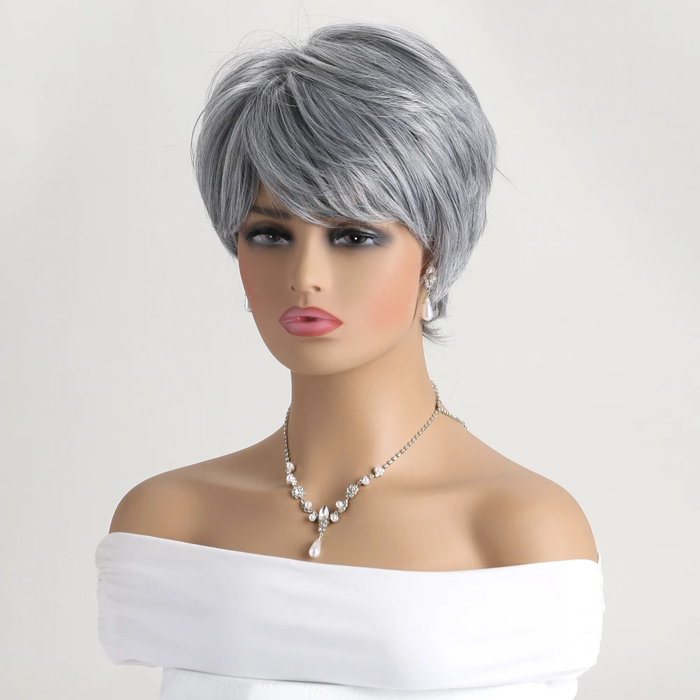 10 Inch Wig Natural Synthetic Wigs for Women Short curly Pale Grey Mommy Wig Daily Party Heat Resistant Hair