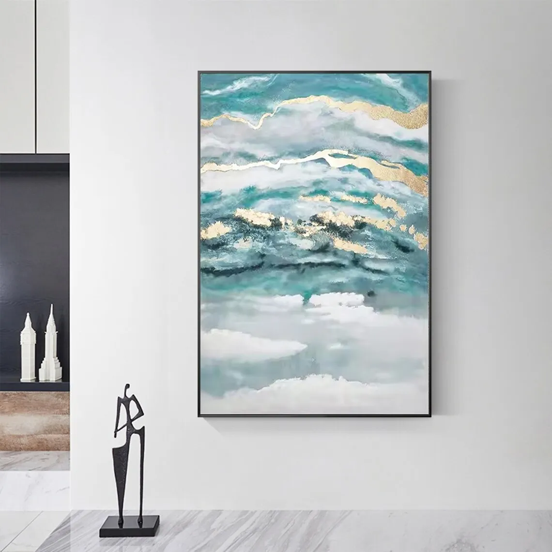 الذهب البط البري الأبيض مجردة رسمت باليد النفط الطلاء على قماش الذهب احباط الفن اللوحة صورة كبيرة البط البري جدار ديكور غرفة الفن