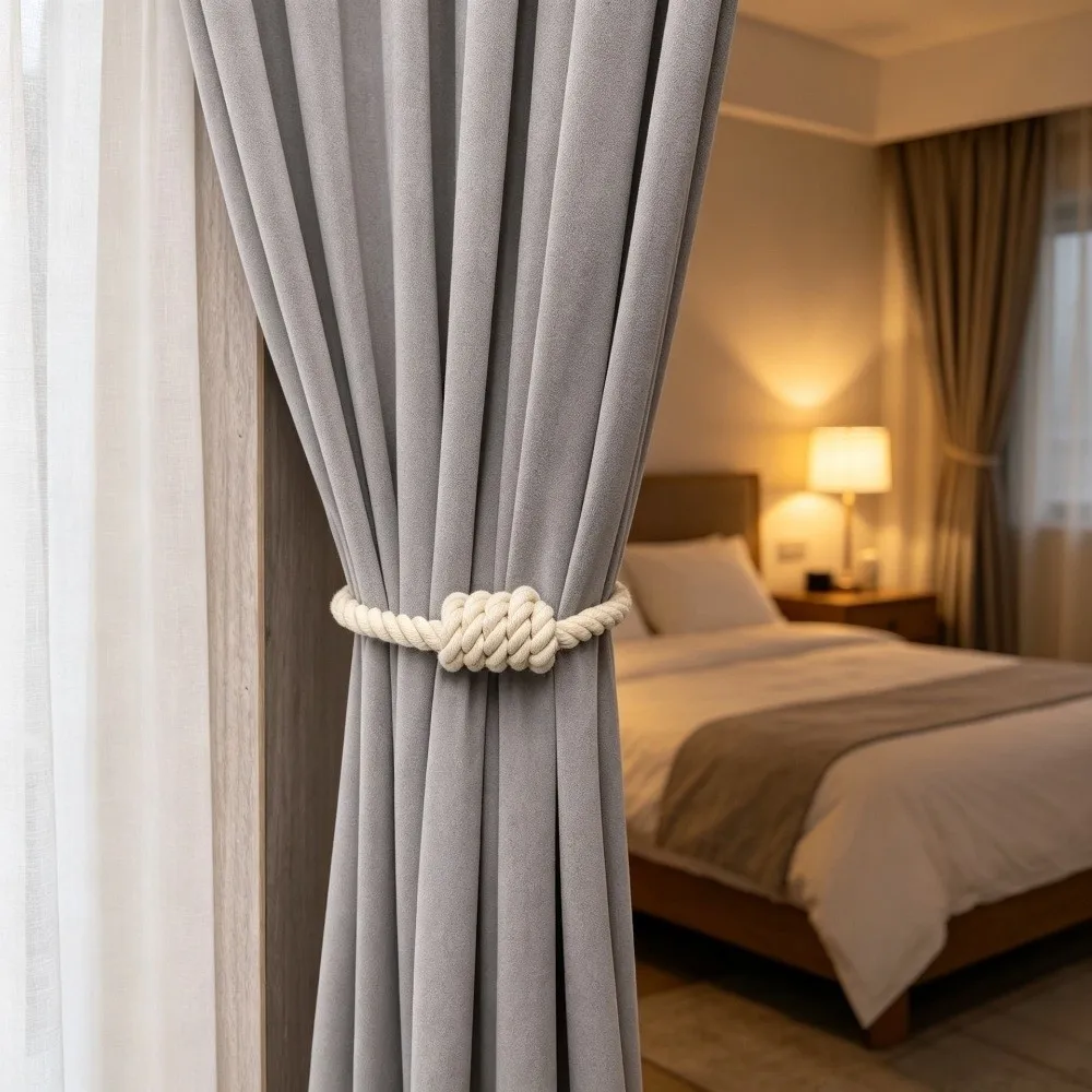 2 Pack Trendy Rope Knot Magnetic Curtain Tiebacks Creative No Drill Curtain Ties Simple Elegant Curtain Holders for Draperies