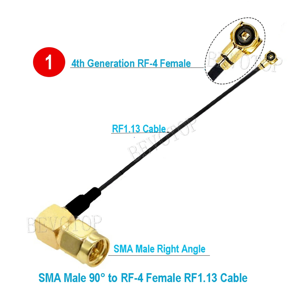 2PCS MHF4 Cable RP-SMA Male Right Angle to Female Jack WIFI Antenna Adapter 50 Ohm RF1.13 Pigtail Extension Cord BEVOTOP