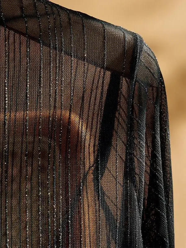 Top a Collo Alto con Base in Pizzo per Donna, Abbigliamento Interno Autunno Inverno, Stratificato, Trasparente, Lungo, Aderente