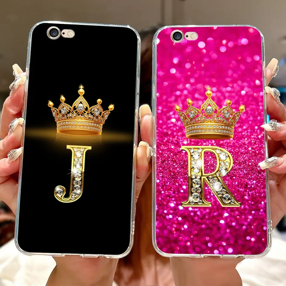 For iPhone 6 6s Fashion New Crown Initial Letter Phone Case For iPhone6 Plus iPhone6s Plus Soft Silicone Transparent TPU Cases