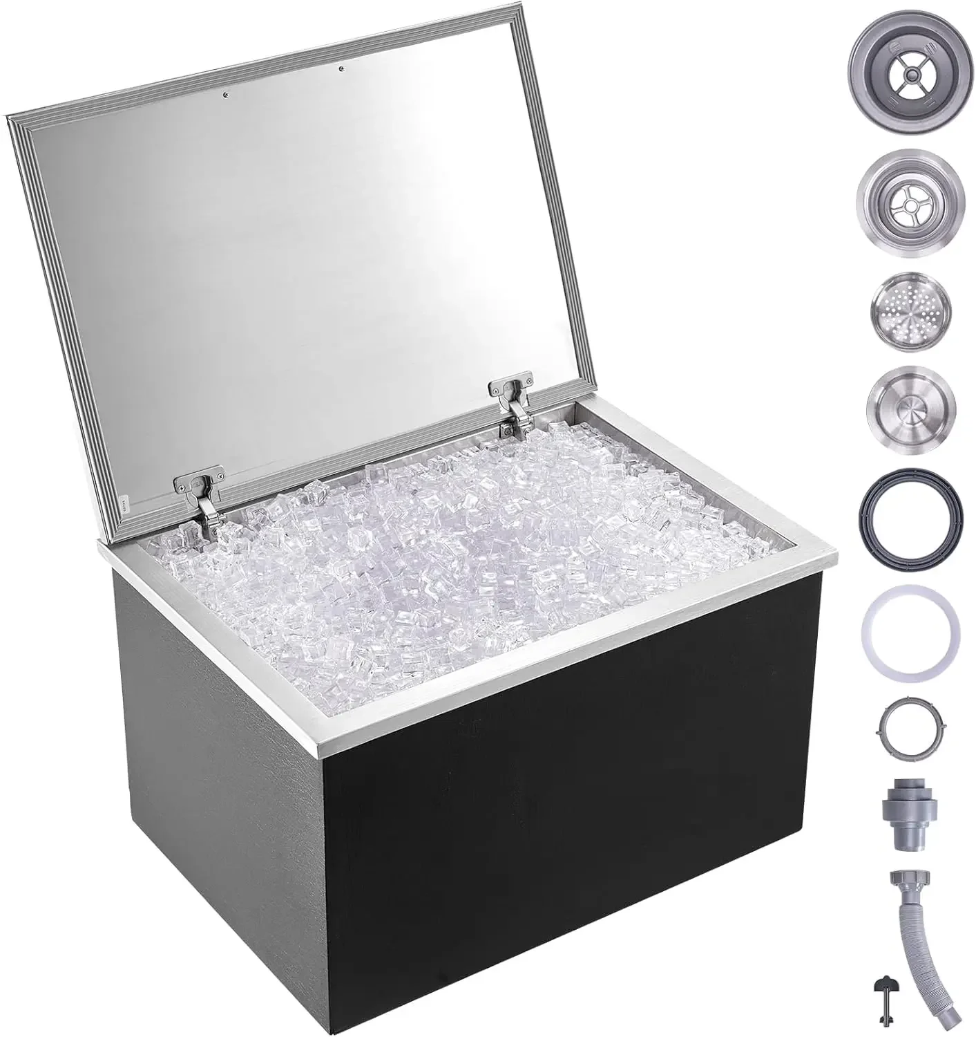 

Drop in Ice Chest, 28" L x 20" W x 17" H Stainless Steel Ice Cooler, Commercial Ice Bin with Hinged Cover