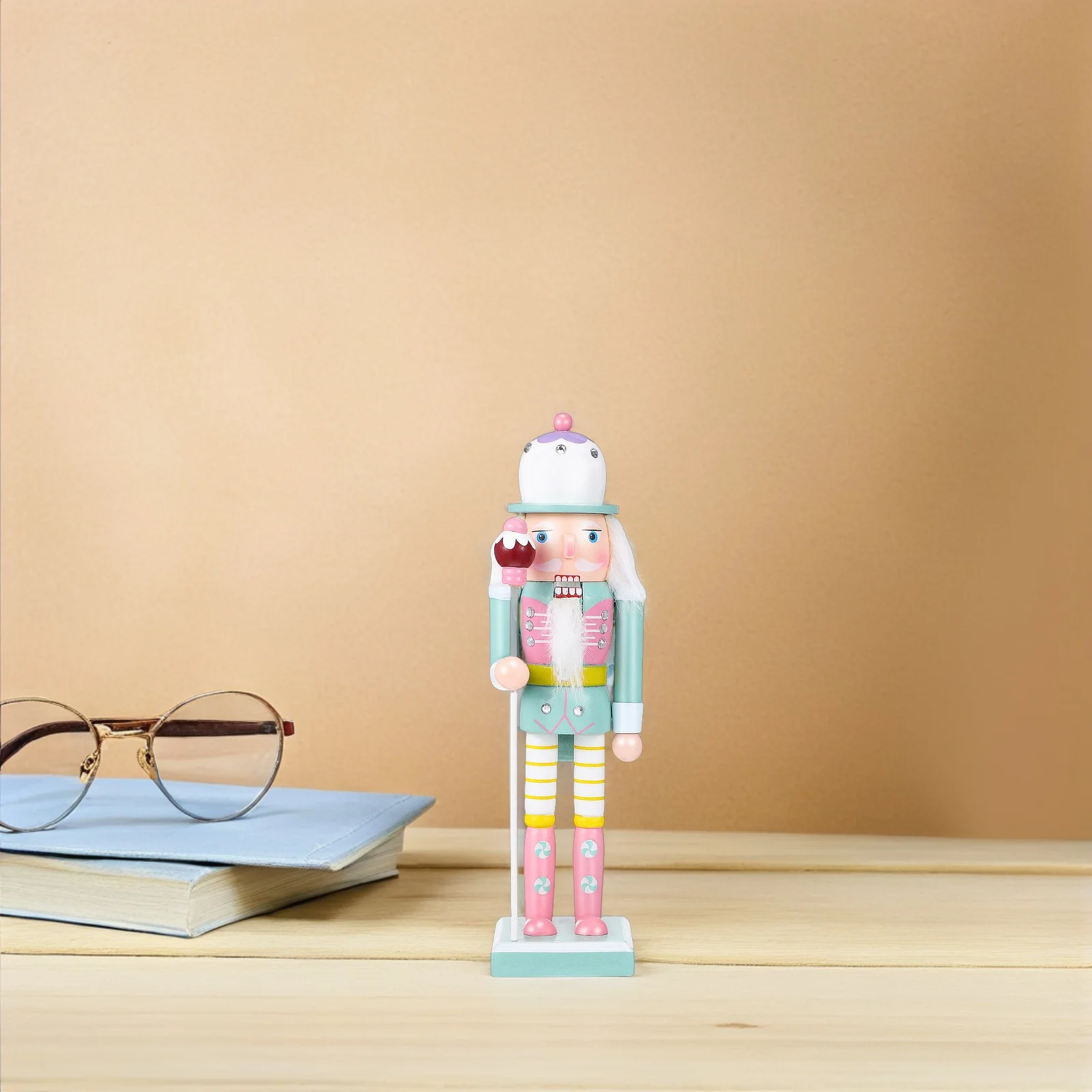 

1pcs Christmas Nutcracker Soldier Wooden Ornament Holiday Decor Nutcracker Small Wood Figure Office Table Decor Home