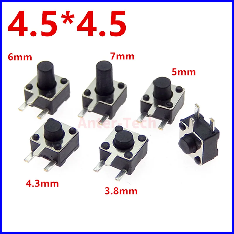 20PCS 4.5x4.5mm Panel PCB Momentary Switch Toy switch DIP Side 3pin 4.5x4.5x3.8/4.5/5/6/7/8/9 MM 4.5*4.5*3.8MM 5MM 6MM 8MM 9MM