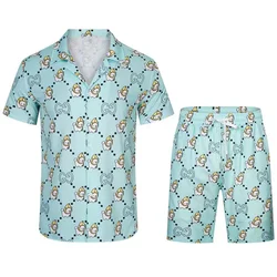 2024 Summer Men's Short sleeve shirt Beach Shorts two-piece casual plus size print 5XL