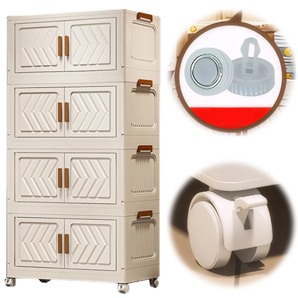 

4 Tier Stackable Storage Bins with Lids with Doors & Wheels Plastic Storage Box Stackable Closet Organizers for Home Office Dorm